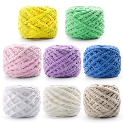 8 Stück grobes Chenille-Garn zum Häkeln – 592 Yards weiches Babydeckengarn – flauschiges Plüschgarn zum Stricken und Basteln, Amigurumi – Anfängergarn 800 g (Packung C) von NDICANG