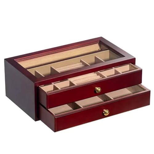 Ringbox, Schmuck-Aufbewahrungsbox, Holzbox, Massivholz, Schmuckschatulle, Organizer, große Doppelschicht-Speicherkapazität, Schmuck-Organizer, Ringboxen für Schmuck von NDRFAWY