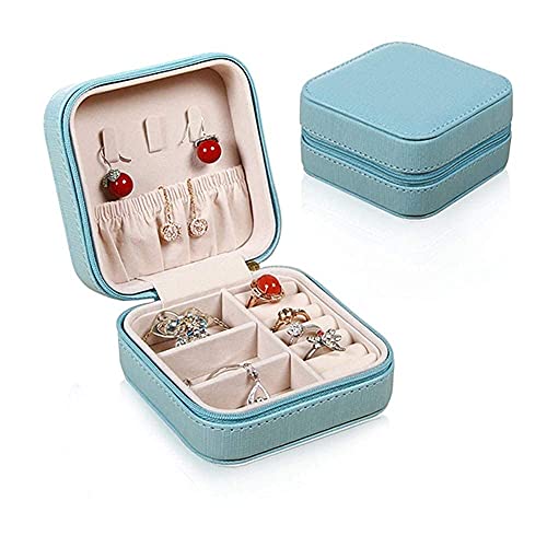 Schmuckschatulle Leder Schmuckschatulle Mini Halskette Ring Ohrringe Aufbewahrungsbox Einfache Mehrzweck-Schmuckschatulle Organizer Blau von NDRFAWY