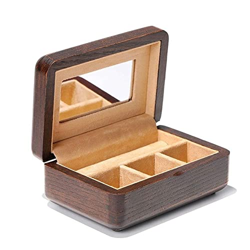 Schmuckschatulle aus Holz Mini einfacher Koffer Mini mit klassischem Spiegel aus Wildleder Aufbewahrungsbox für Ring Halskette Schmuckschatulle von NDRFAWY