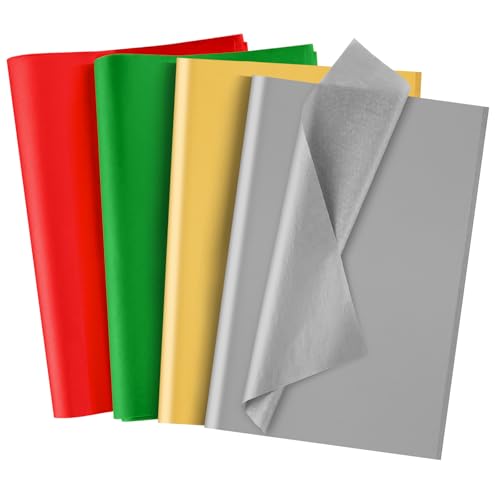 NEBURORA 100 Blatt Weihnachts Seidenpapier Rot Grün Silber Gold Geschenkpapier Seidenpapier für Weihnachtsgeschenke Basteln Taschen und Partydekorationen von NEBURORA