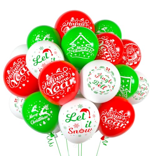 NEBURORA 102 Stück Luftballons Weihnachten, 12 Zoll Weihnachtsballons, rote, grüne und weiße Latex Weihnachtsballons mit Bändern,6 Frohe Weihnachten Stil für Weihnachtsfeier Dekorationen von NEBURORA