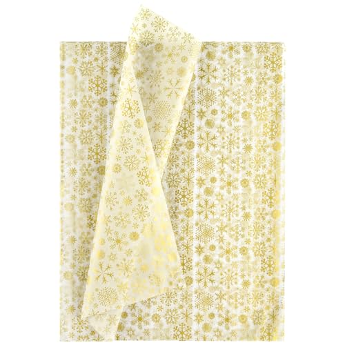 NEBURORA 60 Blatt Weihnachts Schneeflocken Seidenpapier, goldfarbenes Schneeflocken Geschenkpapier Seidenpapier für DIY Bastelarbeiten und Weihnachtsfeier Dekorationen von NEBURORA