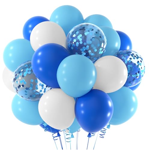 NEBURORA 60 Stück königsblaue, hellblaue und weiße Konfetti-Luftballons mit Bändern, 12-Zoll-Luftballon-Girlandenbogen-Set für Geburtstags-, Babyparty- und Feiern-Party-Dekoration von NEBURORA