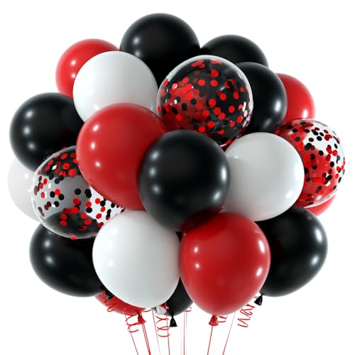 NEBURORA 60 Stück rot-schwarz-weiße Konfetti-Luftballons mit Bändern 12 zoll Ballon-Girlanden-Bogen-Set für Geburtstag, Hochzeit, Abschlussfeier, Party-Dekoration von NEBURORA