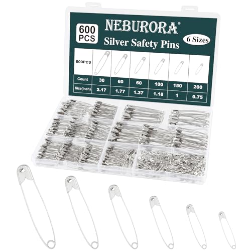 NEBURORA 600 pcs Silber Sicherheitsnadeln Stift Sortierte 6 Verschiedene Größen kleine und große Sicherheitsnadeln für Wäschebüro nähen Handwerk und Kunstfestern von NEBURORA