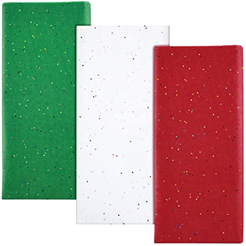 NEBURORA Glitzer-Seidenpapier für Verpackung, 50x66 cm, weiß, grün, rot, Seidenpapier für Weihnachten, Geschenkverpackung, Blumenstrauß, Verpackung, Partyzubehör, 30 Blatt von NEBURORA