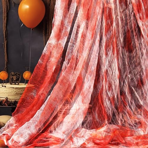 NEBURORA Halloween Gruseliges Tuch 5,1 x 2,15 m Blutrot Gruselige für Halloween-Partys Dekoration Drinnen und Draußen als Abdeckung für Eingangsbereich, Haustür, Fenster und Spukhaus-Dekoration von NEBURORA