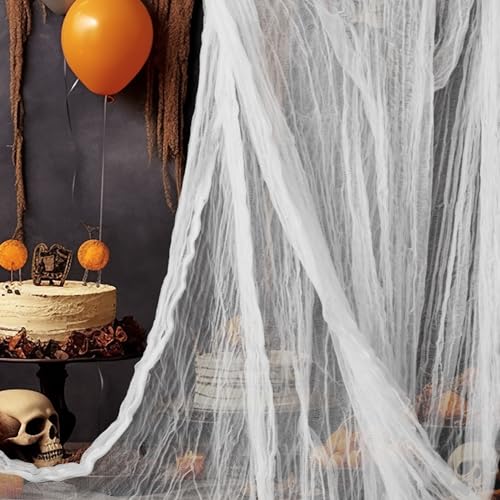 NEBURORA Halloween Gruseliges Tuch Weiß 5,1 x 2,15m Halloween Party Dekorations Tuch für Halloween Deko,Spukhaus, Gruselige Dekoration, Abdeckung für Fenster, Treppen, Garten, Terrasse und Haustür von NEBURORA