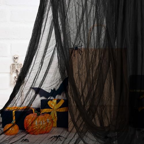 NEBURORA Halloween Gruseltuch Schwarz 200 x 85 Zoll Spukhaus Party Dekorationstuch für Halloween, Zuhause, Raumdekoration, Wand, Esstisch, Treppe und Außeneingang, Garten, Hof von NEBURORA