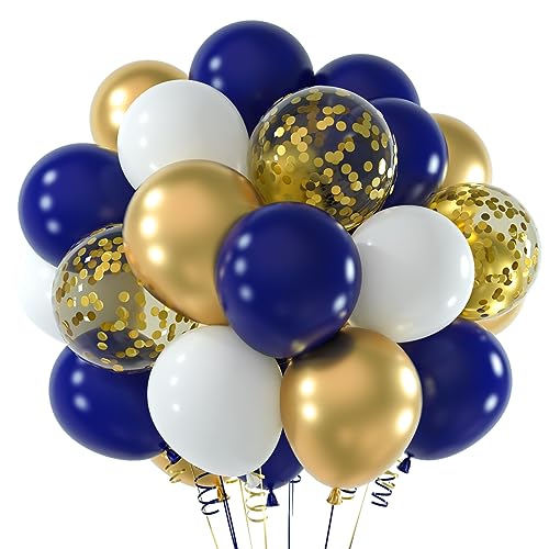 NEBURORA Blau und Gold Konfetti Luftballons 60 Stück 12 Zoll Metallic Gold Weiß und Blau Konfetti Luftballons mit Bändern für Geburtstagsfeier,Hochzeit,Abschlussfeier,Urlaub,Halloween von NEBURORA