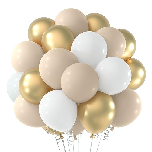 NEBURORA Weißem Sand und Gold Luftballons Girlandenbogen Set 60 Stück 12 Zoll Luftballons in Sand weiß und Metallic Gold für Geburtstags, Jubiläumsfeiern und Boho Hochzeitsfeiern von NEBURORA
