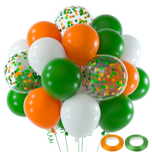 NEBURORA Luftballons in Grün, Orange und Weiß 60 Stück 12 Zoll St. Patrick's Day Konfetti Latex-Luftballons Set für Partydekorationen zum irischen St. Patty's Day von NEBURORA