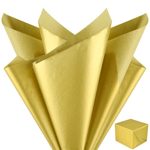 NEBURORA Metallic Gold Seidenpapier für Geschenktüten 60 Blatt Gold Geschenkpapier Großpackung 50 x 35 cm Gold-Verpackungspapier für Weihnachten,Geschenkpapier, Kunst,Geburtstag, Hochzeit, Dekoration von NEBURORA