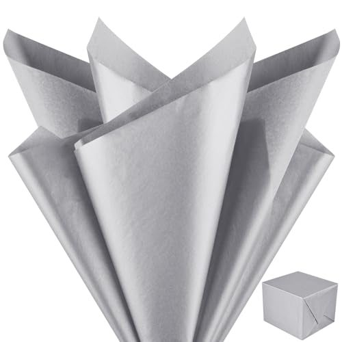 NEBURORA Metallic Silber Seidenpapier für Geschenktüten 60 Blatt silber Geschenkpapier Großpackung 50 x 35 cm silber Verpackungspapier für Weihnachten Dekoration von NEBURORA