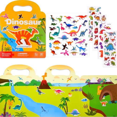 NEBURORA Wiederverwendbares Puffy-Stickerbuch für Kinder, 88 Dinosaurier-Sticker, Reisesticker für Kinder mit Flugzeugaktivitäten und pädagogischen Lernspielzeug-Szenen-Stickern, Geburtstagsgeschenke von NEBURORA