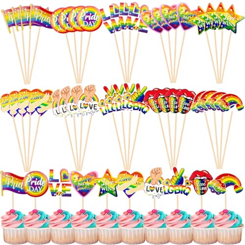 40 pièces de décorations de gâteau de fierté arc-en-ciel, décorations de cupcakes, drapeau arc-en-ciel, cure-dents pour fête de la fierté, mois de la fierté gay von NECXON