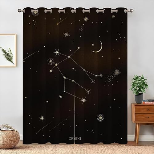 Halbmond Verdunkelungsvorhang Sternenhimmel Schwarz Vorhänge Blickdicht Gardinen mit Ösen Thermovorhang Kälteschutz 2er Set für Wohnzimmer Schlafzimmer 160x140cm(HöhexBreite) von NEDZQY