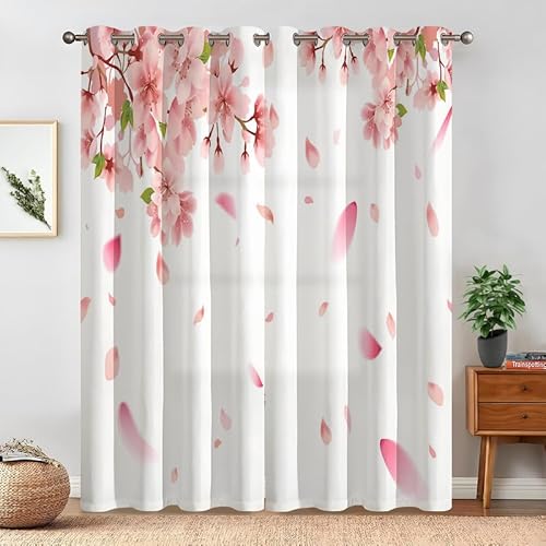 Sakura-Regen Blume Verdunkelungsvorhang Natur Vorhänge Blickdicht Gardinen mit Ösen Thermovorhang Kälteschutz 2er Set für Wohnzimmer Schlafzimmer 160x140cm(HöhexBreite) von NEDZQY