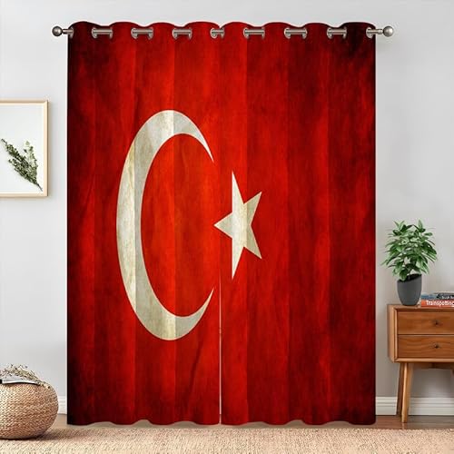 TüRkiye-Flagge Verdunkelungsvorhang Rot Vorhänge Blickdicht Gardinen mit Ösen Thermovorhang Kälteschutz 2er Set für Wohnzimmer Schlafzimmer 240x140cm(HöhexBreite) von NEDZQY