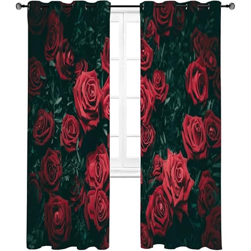 Verdunkelungsvorhang Blumen Rote Rose Vorhänge Blickdicht Gardinen mit Ösen Thermovorhang Kälteschutz 2er Set für Wohnzimmer Schlafzimmer 160x140cm(HöhexBreite) von NEDZQY