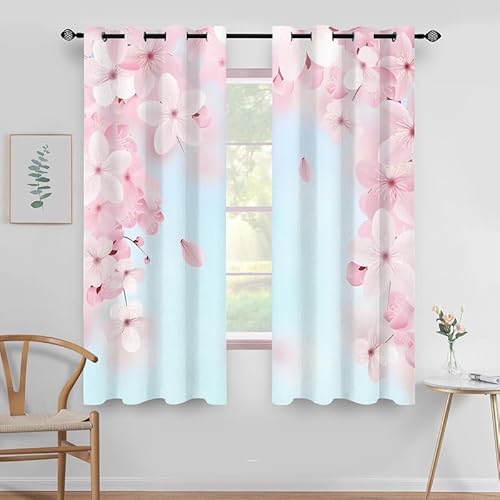 Verdunkelungsvorhang Pinke Blumen Vorhänge Blickdicht Gardinen mit Ösen Thermovorhang Kälteschutz 2er Set für Wohnzimmer Schlafzimmer 240x140cm(HöhexBreite) Hallo Frühling von NEDZQY