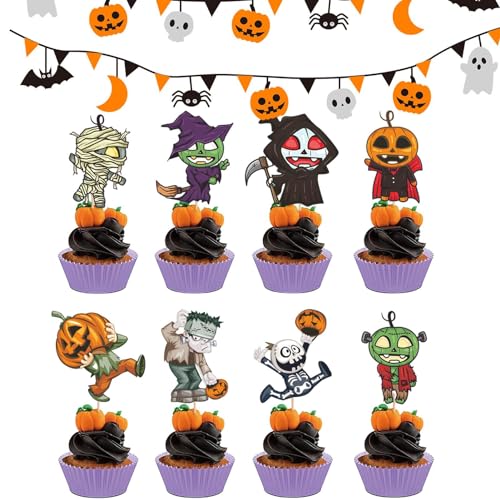 Halloween-Kuchenaufsätze – Cupcake-Dekorationen mit Herbstmotiv | Kürbis-Cupcake-Zahnstocher, Party-Dekorationen für Cupcakes, Partyzubehör von NEECS