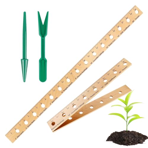 NEECS Gartenlineal mit Löchern, Pflanzenlineal aus Holz | Faltbares Pflanzlineal-Set mit Löchern | Gartenlineal mit Pflanzenpflücker für Hochbeete und Gemüsegärten im Freien von NEECS