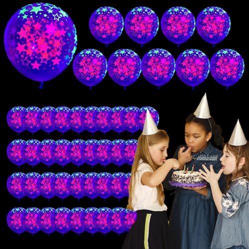Neon-Luftballons leuchten im Dunkeln, 30,5 cm, klare UV-Neon-Ballons mit Herzen, Punkten, Sternen, Neon-Partyzubehör, Luftballons für Geburtstag, Weihnachten, Tanzparty, Bankett, Karneval von NEECS