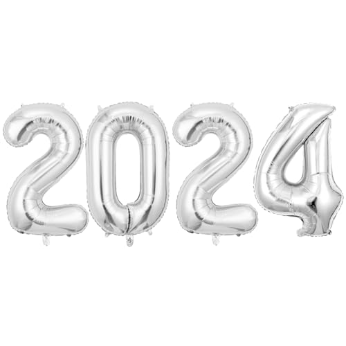 Silberfarbene 2024 Luftballons, 101,6 cm Folienballons – ästhetisch glänzende große Luftballons 2024 Ballons für Silvester Neecs von NEECS