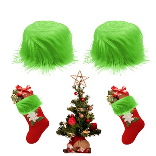 NEERIX Plüsch-Kunstfellstoff Furry Faux Precut Strips Kunstleder Plüsch Pelz Fell Fluffy Stoff Craft Plüschstoff fur Gnome Beard Santa Hair Dwarf DIY Dekoration(2x60 Zoll,fluoreszierendes Grün) von NEERIX