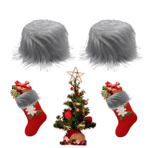 NEERIX Plüsch-Kunstfellstoff Furry Faux Precut Strips Kunstleder Plüsch Pelz Fell Fluffy Stoff Craft Plüschstoff fur Gnome Beard Santa Hair Dwarf DIY Dekoration(2x60 Zoll,Grau) von NEERIX