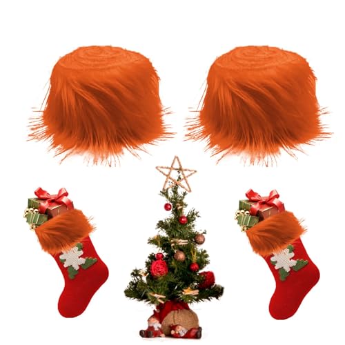 NEERIX Plüsch-Kunstfellstoff Furry Faux Precut Strips Kunstleder Plüsch Pelz Fell Fluffy Stoff Craft Plüschstoff fur Gnome Beard Santa Hair Dwarf DIY Dekoration(2x60 Zoll,Orange) von NEERIX