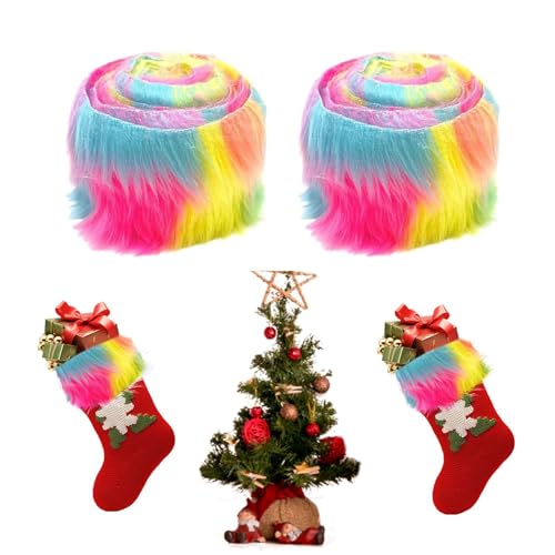 NEERIX Plüsch-Kunstfellstoff Furry Faux Precut Strips Kunstleder Plüsch Pelz Fell Fluffy Stoff Craft Plüschstoff fur Gnome Beard Santa Hair Dwarf DIY Dekoration(2x60 Zoll,Regenbogenfarben) von NEERIX