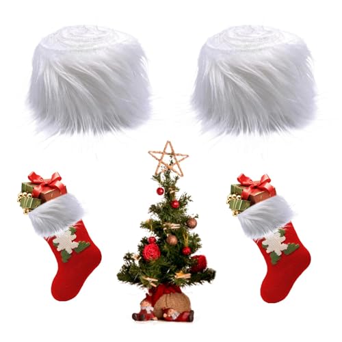 NEERIX Plüsch-Kunstfellstoff Furry Faux Precut Strips Kunstleder Plüsch Pelz Fell Fluffy Stoff Craft Plüschstoff fur Gnome Beard Santa Hair Dwarf DIY Dekoration(2x60 Zoll,Weiß) von NEERIX