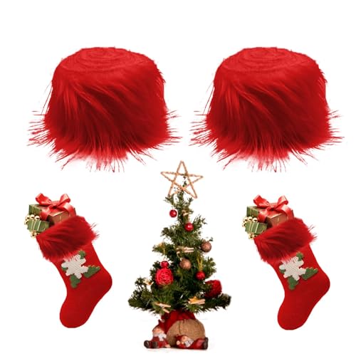 NEERIX Plüsch-Kunstfellstoff Furry Faux Precut Strips Kunstleder Plüsch Pelz Fell Fluffy Stoff Craft Plüschstoff fur Gnome Beard Santa Hair Dwarf DIY Dekoration(2x60 Zoll,leuchtend rot) von NEERIX