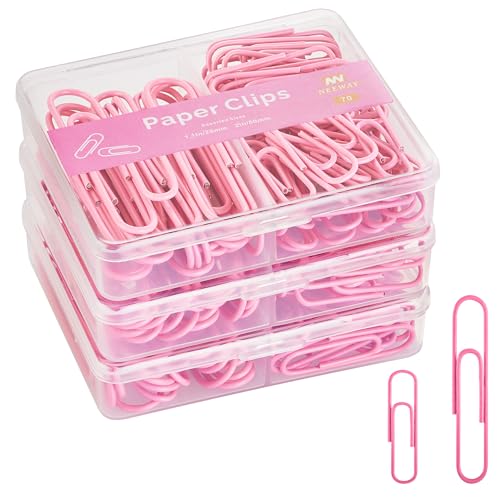 NEEWAY Bunte Büroklammern, verschiedene Größen, kleine und große Büroklammern, 210 Stück, 3 Packungen mit 70 Stück (Rose Pink) von NEEWAY