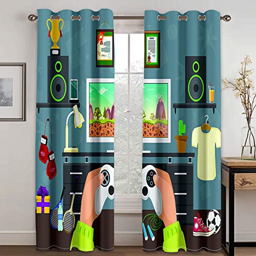 NEFIUM Gardinen Wohnzimmer Kinderzimmer Verdunkelungsvorhang 3D Digitaldruck Cartoon Grün Kreativ Vorhänge Blickdicht Schlafzimmer Thermovorhang Mit Ösen 2Er Set 160X150cm (HxB) von NEFIUM