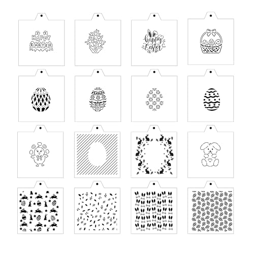 16 Stück 14 x 14 cm Keksschablonen Backschablonen für Zuckergusskekse, Airbrush-Kekse, Zuckerkeks-Schablonen, Bastelschablone, Genie-Schablonen (Ostern) von NEGEMEL