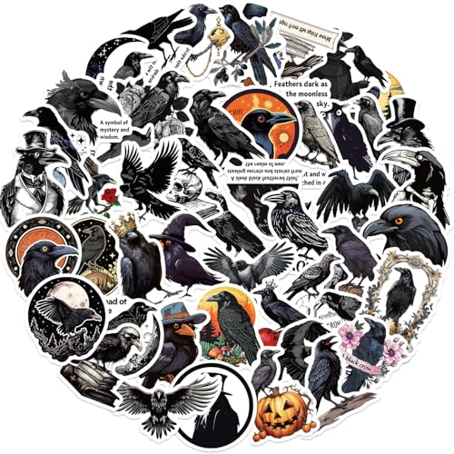 50 Stück Krähen Aufkleber, Cartoon Horror Vogel Aufkleber, Wasserdicht Vinyl Crow Stickers Decal für Laptop Skateboard Motorrad Gepäck, Erwachsene und Teens von NEITWAY