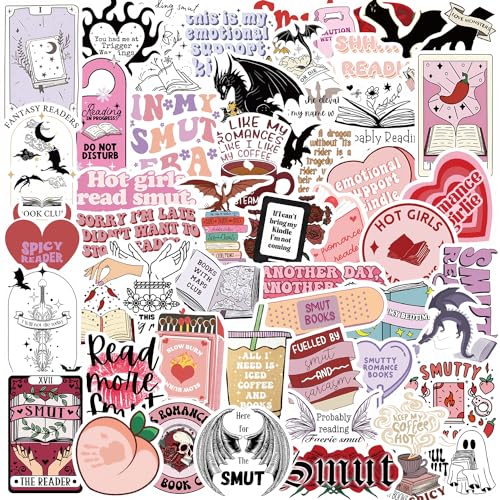 52 Stück Bookish Smutty Stickers, lustiger Buchaufkleber, ästhetische Bücher, wasserdicht, Vinyl-Aufkleber, für Laptop, Telefon, Skateboard von NEITWAY