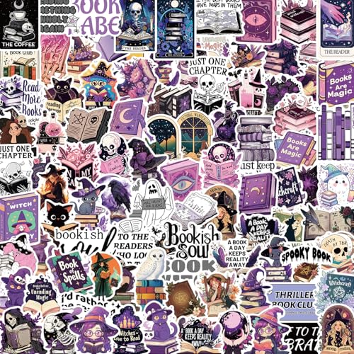 Witchy Bookish Aufkleber, 100 Stück Purple Book Stickers for Kindle, Gothic Horror Graffiti Wasserfeste Vinyl Decal für Skateboard Laptop Auto, Teenager und Erwachsene… von NEITWAY