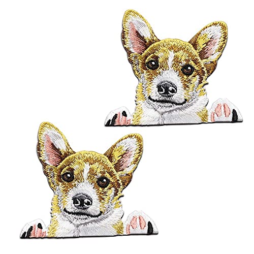 2 Stück niedlich Corgi Applikation Stickerei Aufnäher Set, Flicken zum Aufbügeln, Gestickte Flicken Aufnäher, Coole Patches für Männer, Frauen, Jungen, Mädchen, Kinder von NEKOMARUKE