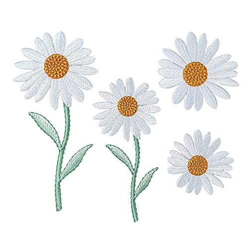 4 Stück weiß Gänseblümchen Stickerei Applikation Patches, Hand DIY Zubehör Aufnäher, Zum Aufnähen Patches, Coole Aufnäher für Dekor T-Shirt, Rucksack, Jeans, Jacke, Mütze, Schuhe von NEKOMARUKE