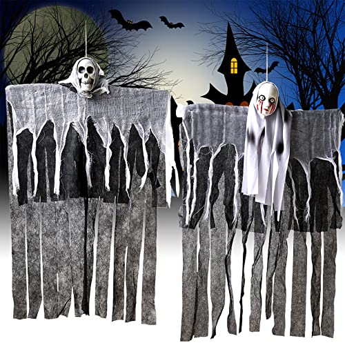 NEMMXUB 2 Stück Halloween Deko Horror 60 * 85 Hängende Sensenmann Halloween Deko Garten Halloween Hängende Geister für Veranda Rasen Patio Garten Halloween Party von NEMMXUB