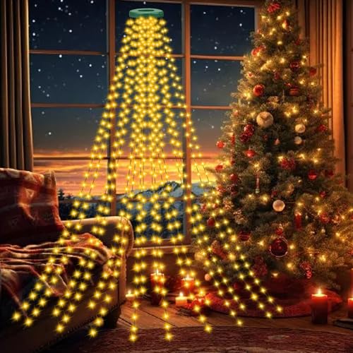 NEMMXUB Christbaumbeleuchtung mit Ring, 2M / 400 LED Lichterkette Weihnachtsbaum Innen Außen, 16 Stränge Weihnachtsbaum Beleuchtung 8 Modi Timer IP44 Wasserdicht LED Weihnachten Dekor Baum, Warmweiß von NEMMXUB