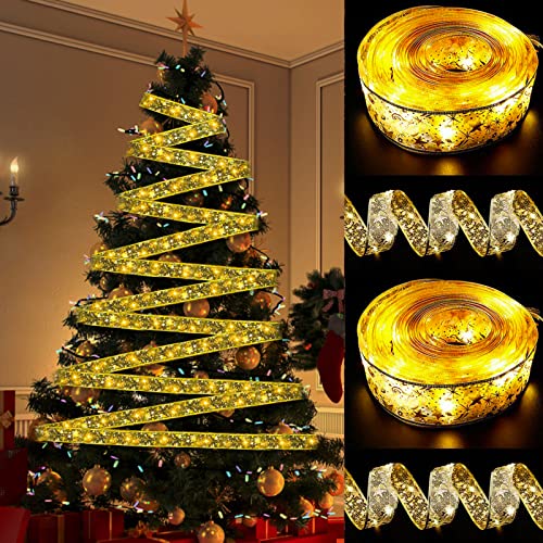 NEMMXUB Weihnachtsband Lichter LED Weihnachtsbaum Band Lichter 10m 100 LED Band Lichter Glänzende Band Lichterkette Weihnachtsband Deko für Silvester Party Hochzeiten Weihnachtsbaumschmuck von NEMMXUB