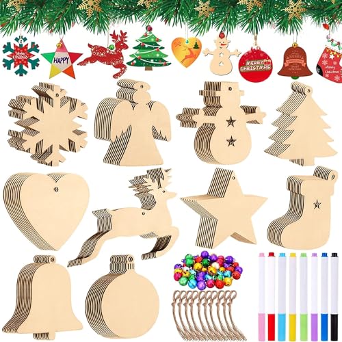 NEMMXUB Weihnachtsdeko Holz Weihnachten 100 Stücke Weihnachtsanhänger Tannenschmuck DIY Weihnachtsdekoration Holz Scrapbooking Holz Scheiben Weihnachtsbaum mit Juteseil zum selbst bemalen von NEMMXUB