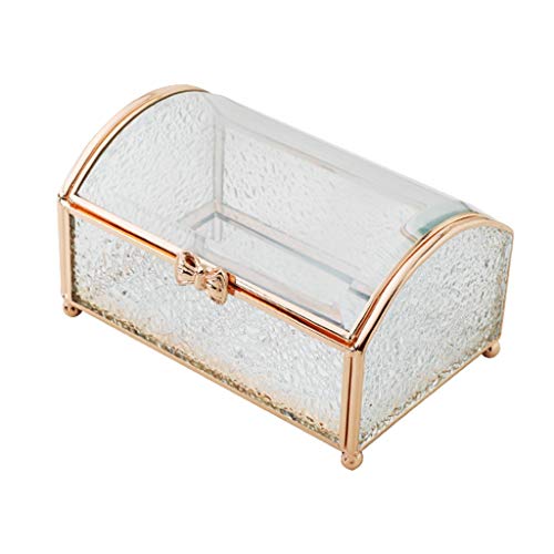 Schmuckaufbewahrung Organizer Glas mit gewelltem Wasserglas und Bowkenschnalle Champagner Gold Schmuck Organizer rechteckige Box Schmuckschatulle Schmuckorganizer (Color : Medium Schmuckkästchen) von NENYAO