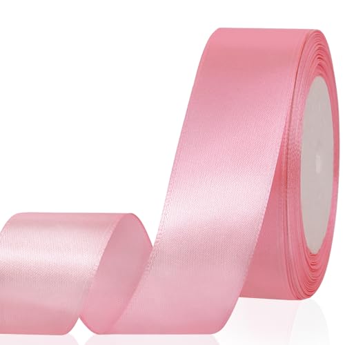 Satinband, 3,8 cm x 22,7 m, rosafarbenes Stoffband für Geschenkverpackungen, Basteln, Blumenstrauß, Schleifen, Luftballons, Hochzeit, Geburtstagsfeier, Babyparty-Dekoration von NEOACT